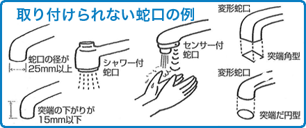 取り付けられない蛇口の例です。